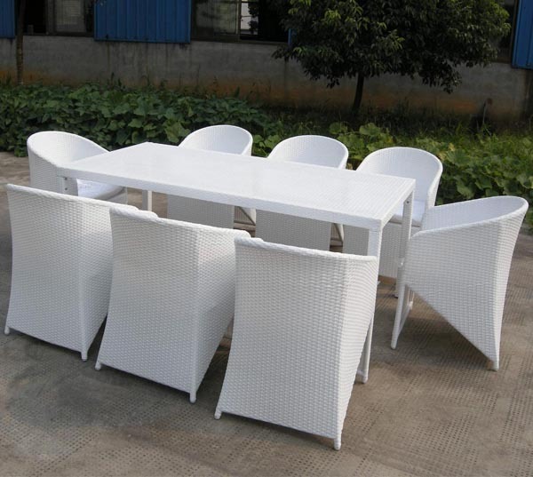 Bàn ghế giả mây màu trắng ngoài trời E-Outdoor X