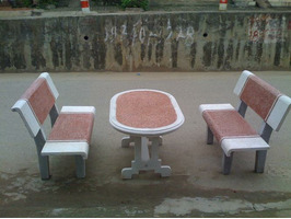Bộ bàn ghế đá Granito màu trắng đỏ