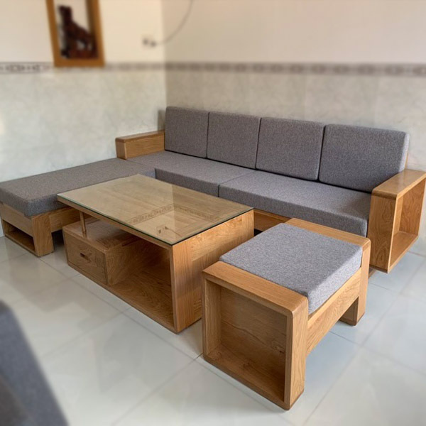 Bộ sofa gỗ góc L có nệm