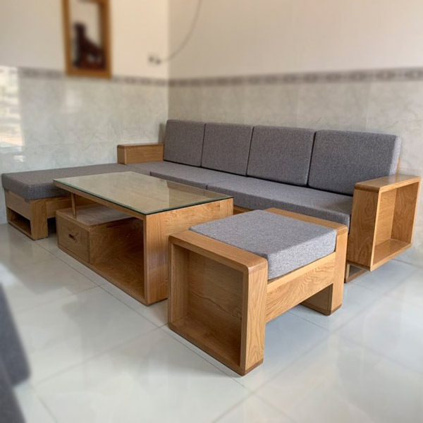 Bộ sofa gỗ góc L có nệm - sofa gỗ pallet