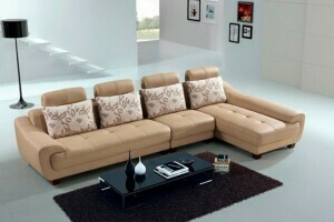 Ghế sofa cao cấp góc phải da công nghiệp màu vàng bò 