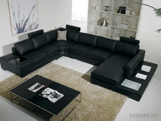 Ghế sofa chữ U da cao cấp màu đen 