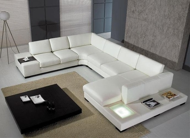 Ghế sofa chữ U da cao cấp màu trắng 