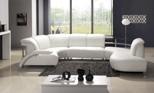 Ghế sofa chữ U da cao cấp màu trắng  - sofa phòng khách hẹp