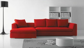 Ghế sofa góc trái vải nhung màu đỏ 